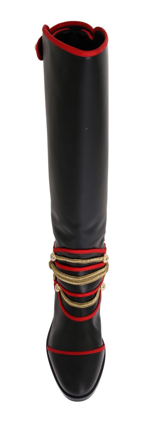 Black Leather Gold Studs Boots
