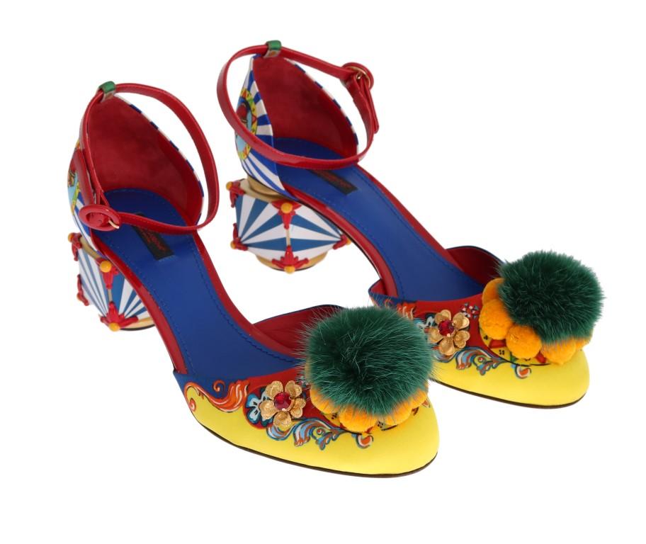 Multicolor Carretto Crystal Mink Fur Shoes