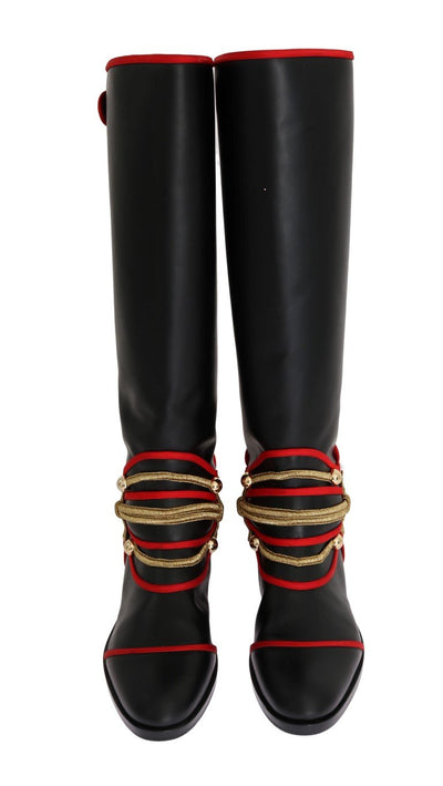 Black Leather Gold Studs Boots