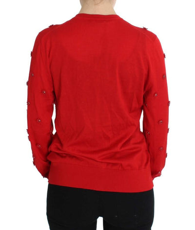 Red Silk Cashmere Crystal Cardigan Sweater