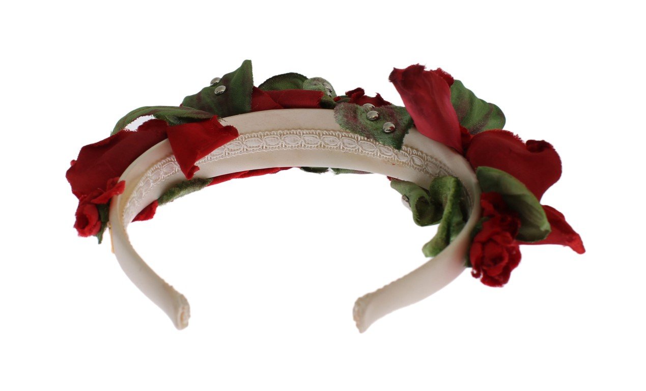 Green Red Roses Floral Studded Silk Headband