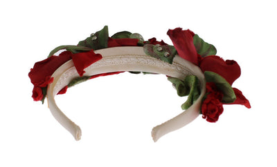Green Red Roses Floral Studded Silk Headband