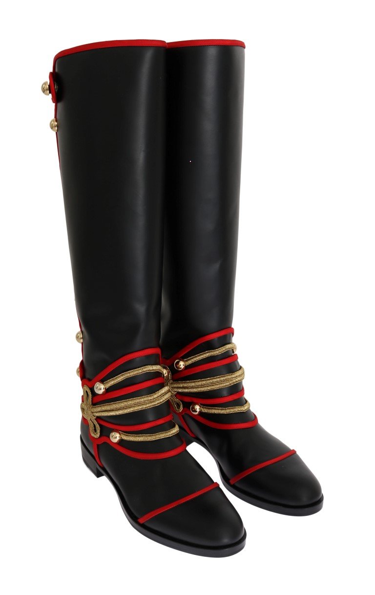 Black Leather Gold Studs Boots