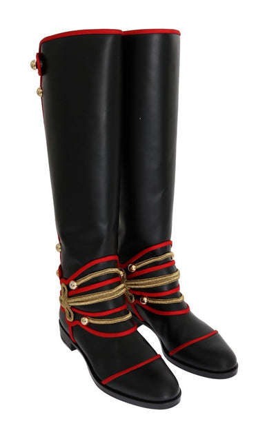 Black Leather Gold Studs Boots