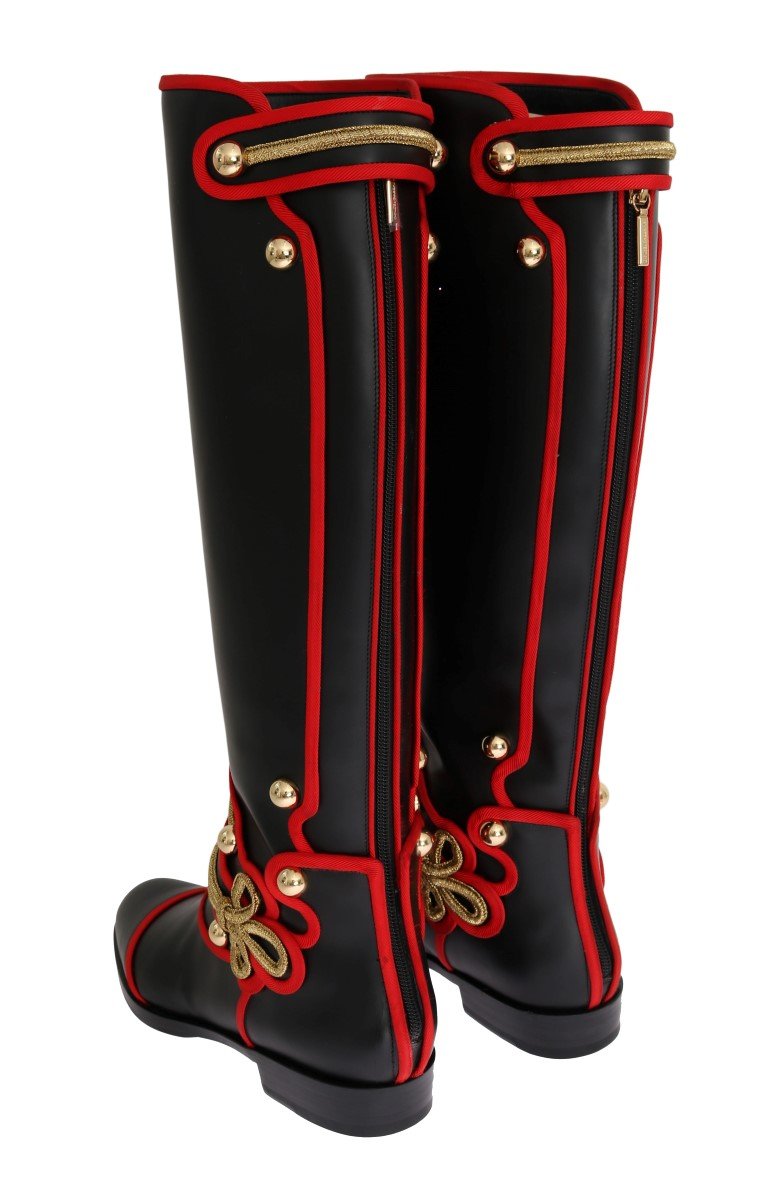 Black Leather Gold Studs Boots