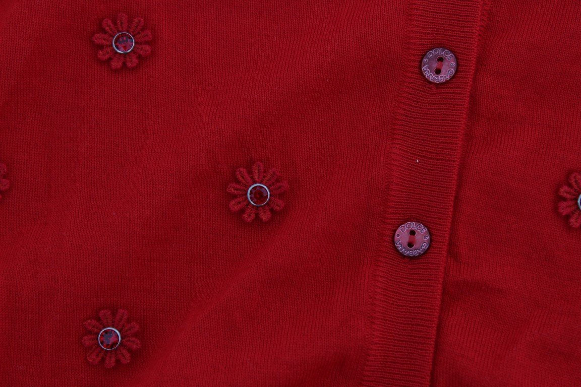 Red Silk Cashmere Crystal Cardigan Sweater
