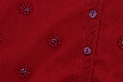 Red Silk Cashmere Crystal Cardigan Sweater