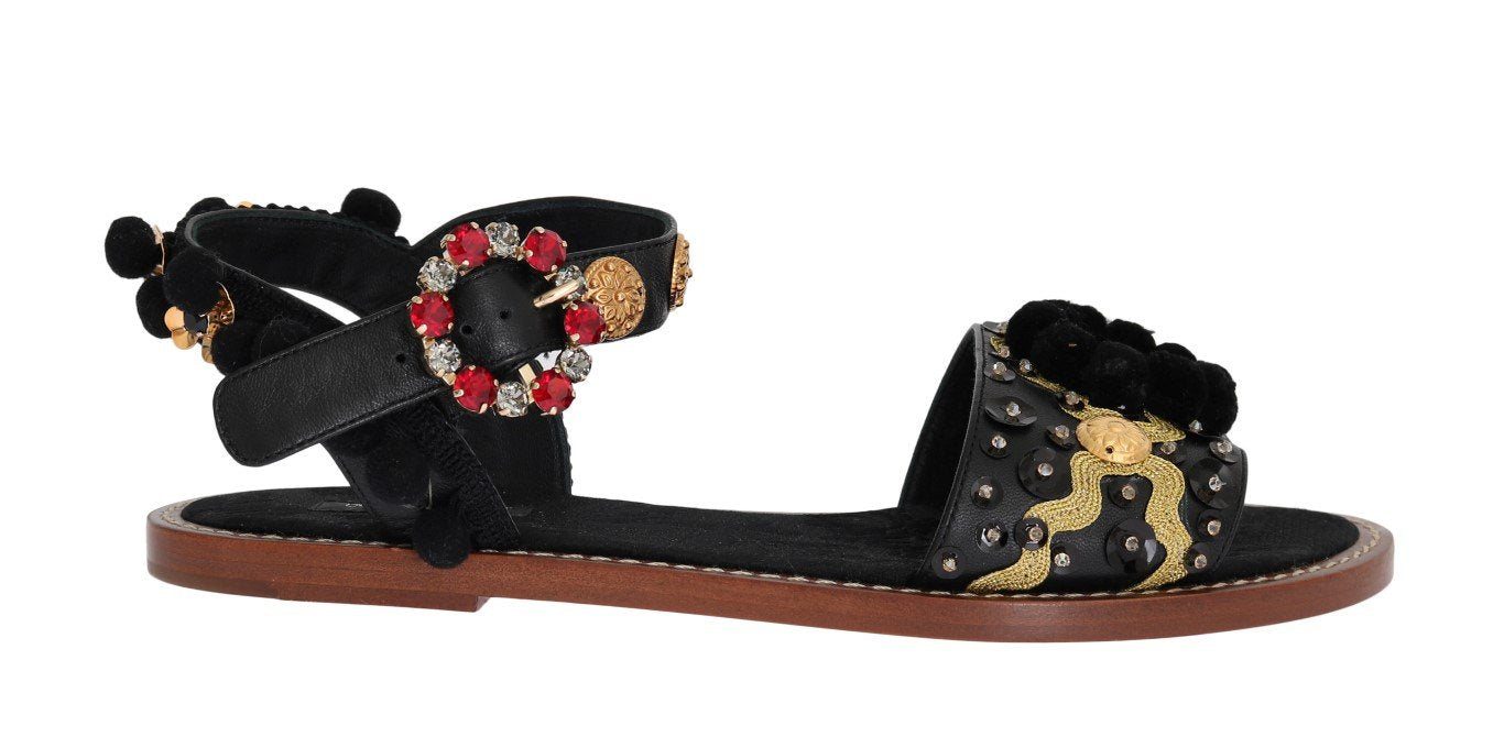 Black Raffia Crystal Torero Sandals