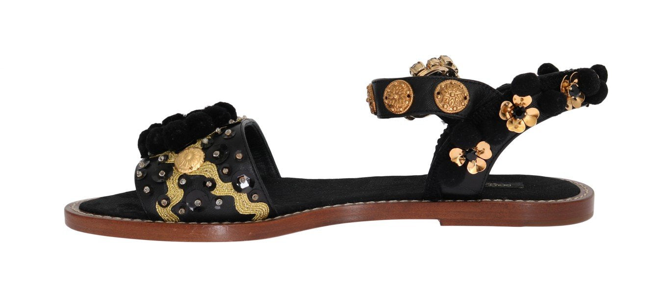 Black Raffia Crystal Torero Sandals