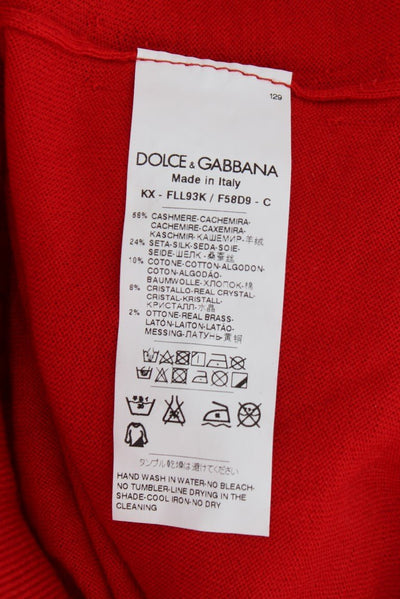 Red Silk Cashmere Crystal Cardigan Sweater