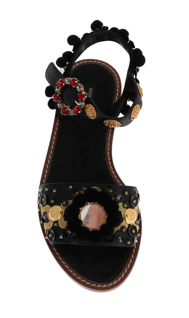 Black Raffia Crystal Torero Sandals