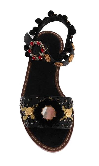 Black Raffia Crystal Torero Sandals