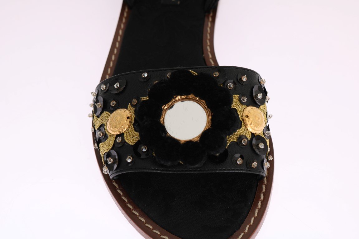 Black Raffia Crystal Torero Sandals