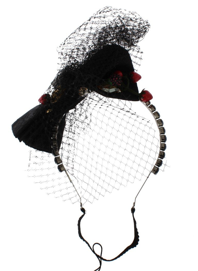 Black Crystal Bow Fruit Embellished Headband