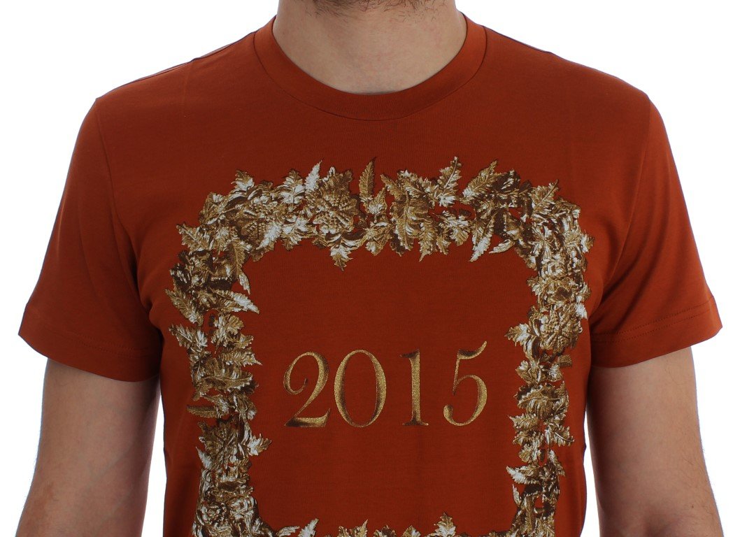 Crewneck 2015 Motive Print Orange Cotton T-shirt