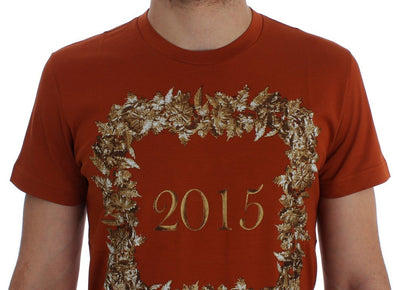 Crewneck 2015 Motive Print Orange Cotton T-shirt