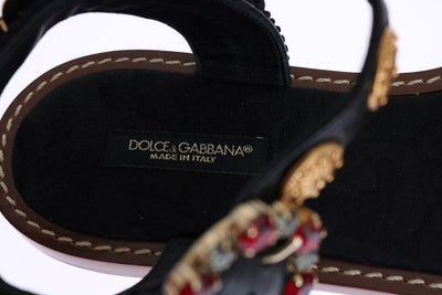 Black Raffia Crystal Torero Sandals