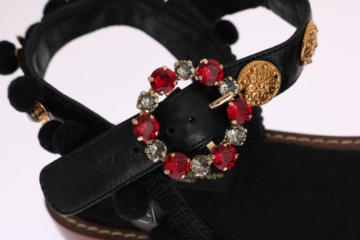 Black Raffia Crystal Torero Sandals