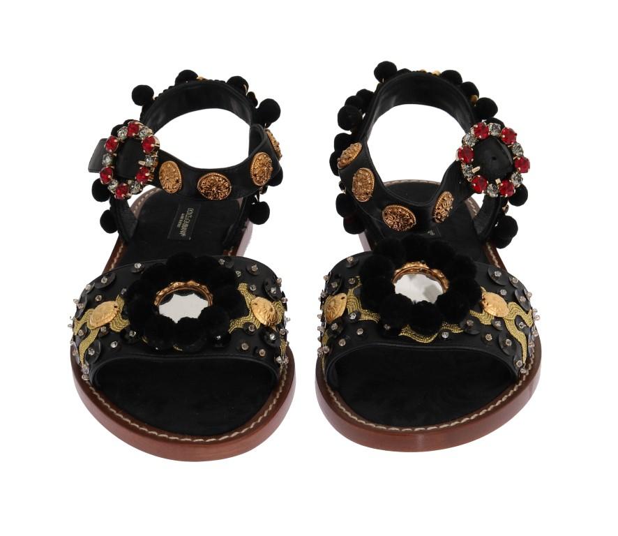 Black Raffia Crystal Torero Sandals