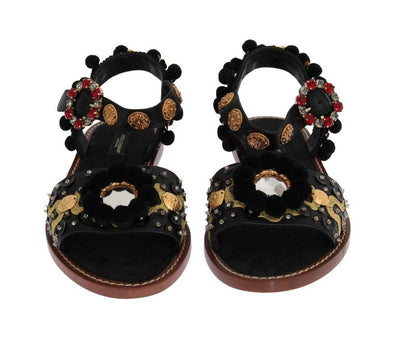 Black Raffia Crystal Torero Sandals