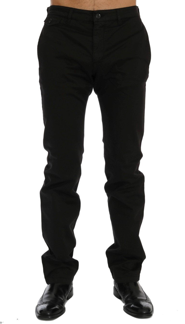 Black Cotton Stretch Chinos Pants