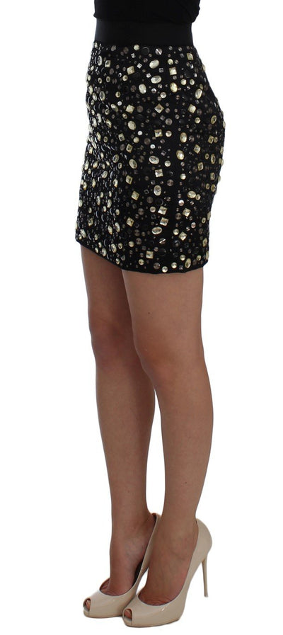 Black Embellished High Waist Pencil Skirt