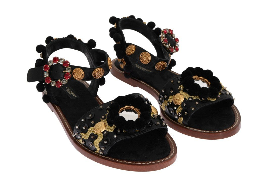 Black Raffia Crystal Torero Sandals