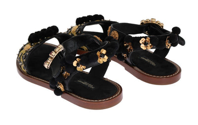 Black Raffia Crystal Torero Sandals