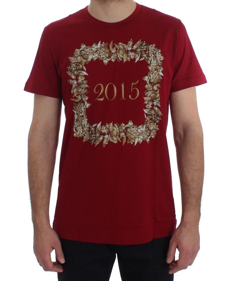 Crewneck 2015 Motive Print Red Cotton T-shirt