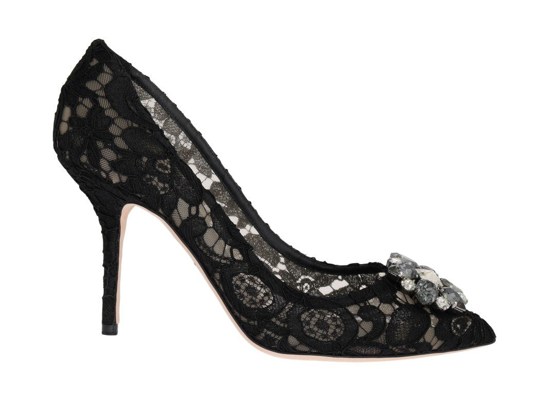 Black Taormina Lace Crystal Pumps