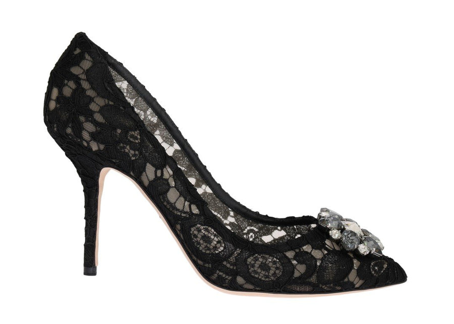 Black Taormina Lace Crystal Pumps
