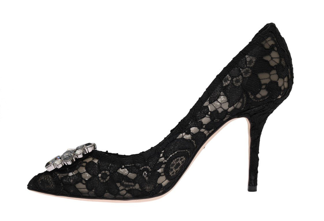 Black Taormina Lace Crystal Pumps