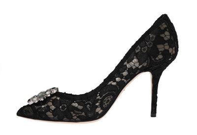 Black Taormina Lace Crystal Pumps