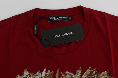 Crewneck 2015 Motive Print Red Cotton T-shirt
