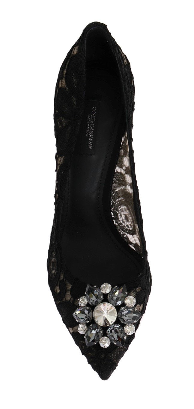 Black Taormina Lace Crystal Pumps