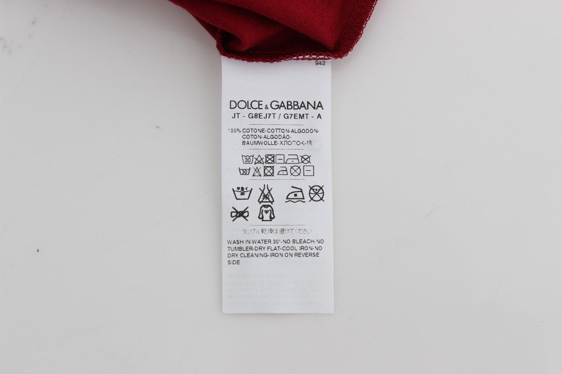 Crewneck 2015 Motive Print Red Cotton T-shirt