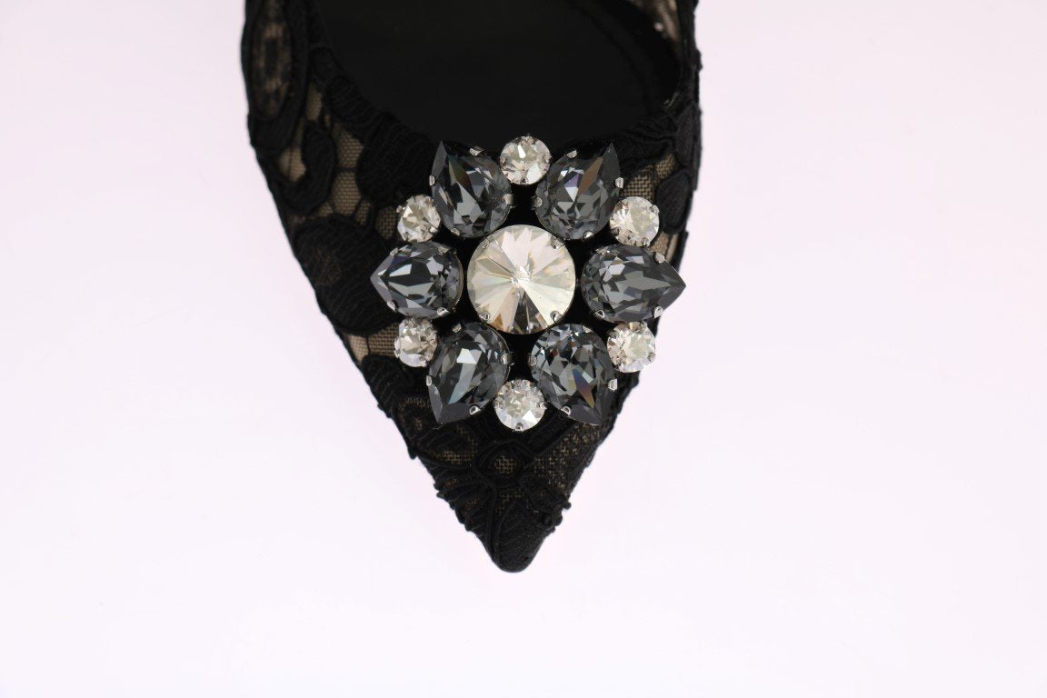 Black Taormina Lace Crystal Pumps