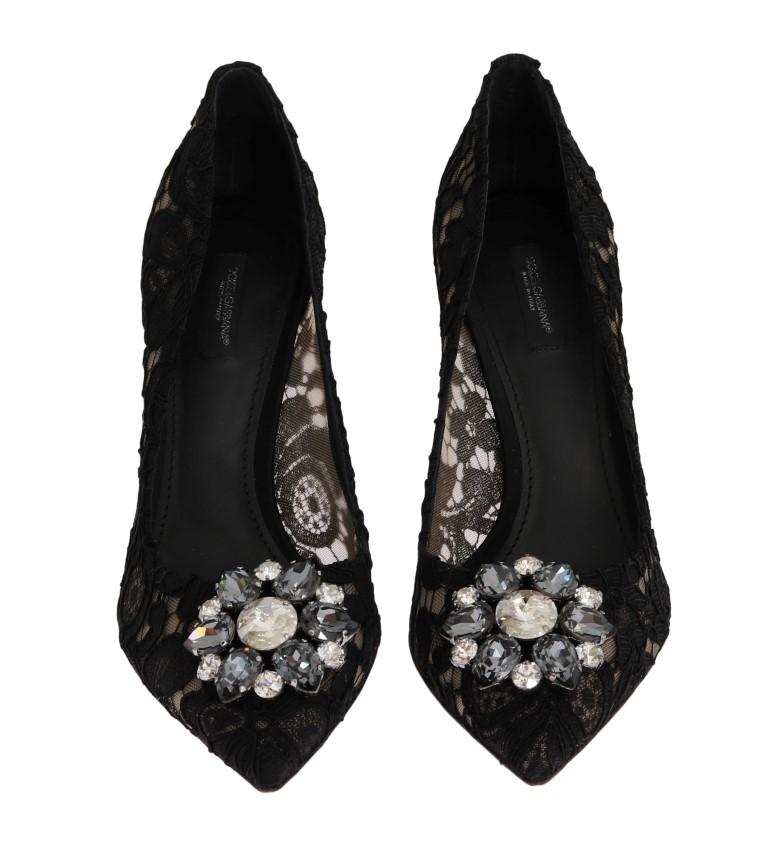 Black Taormina Lace Crystal Pumps