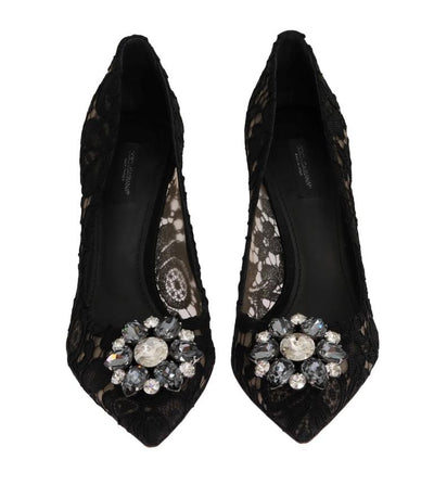 Black Taormina Lace Crystal Pumps