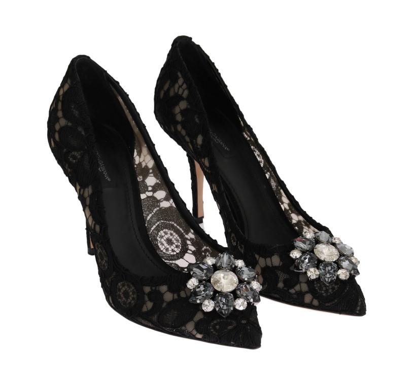 Black Taormina Lace Crystal Pumps