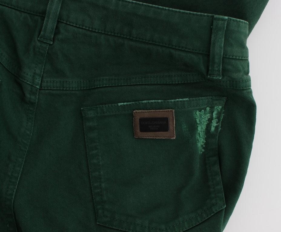Green Torn Cotton Stretch Slim Fit Jeans