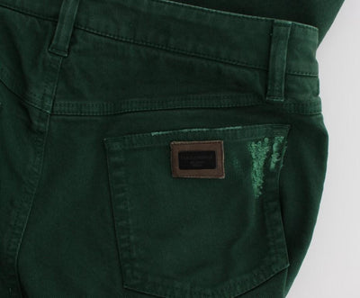 Green Torn Cotton Stretch Slim Fit Jeans
