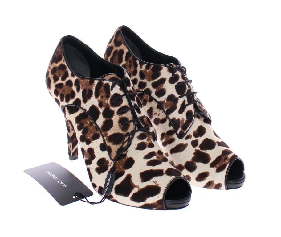 Brown Leather Fur Leopard Booties