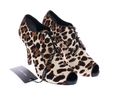Brown Leather Fur Leopard Booties