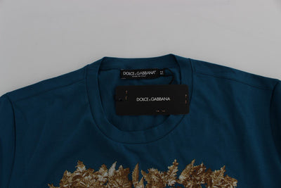 Crewneck 2015 Motive Print Blue Cotton T-shirt