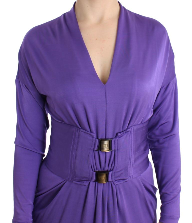 Purple longsleeved belted dress