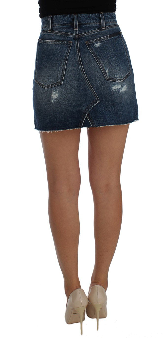 Blue Cotton Denim Mini Skirt