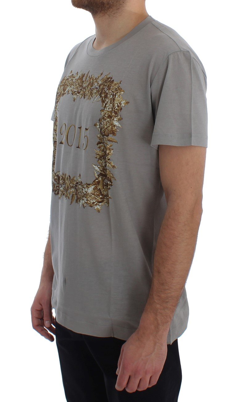 Crewneck 2015 Motive Print Gray Cotton T-shirt