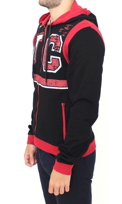 Red zipper hooded cotton sweater