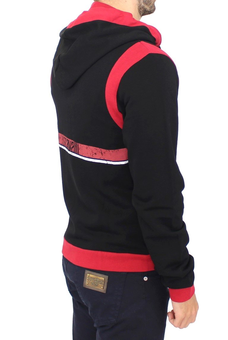 Red zipper hooded cotton sweater